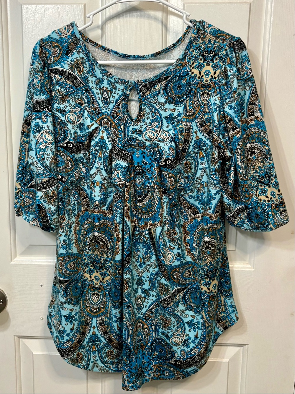Blue Paisley Keyhole Women's Top